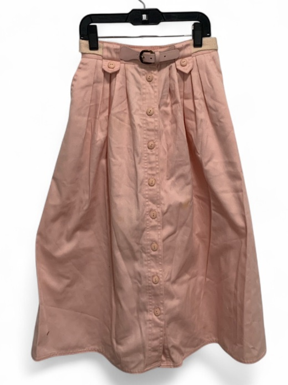 Vintage Koret High-Waist Button-Front Pink Skirt with Belt